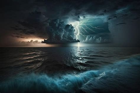 Premium Photo | Thunder and lightning over the ocean