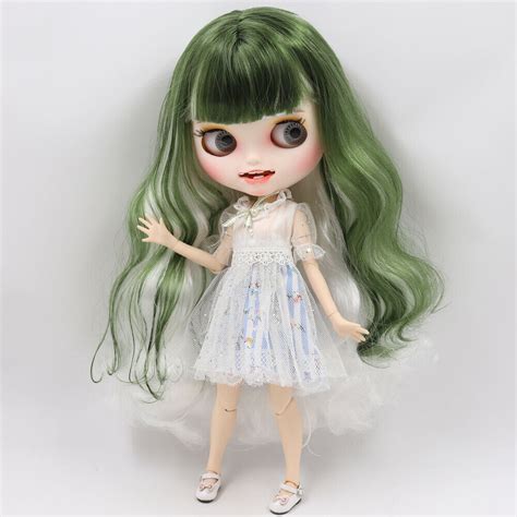 12 Factory Blythe 1 6 Bjd White And Green Hair Custom Doll Matte Face