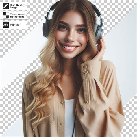 Premium Psd A Girl With Long Blonde Hair Wearing Headphones