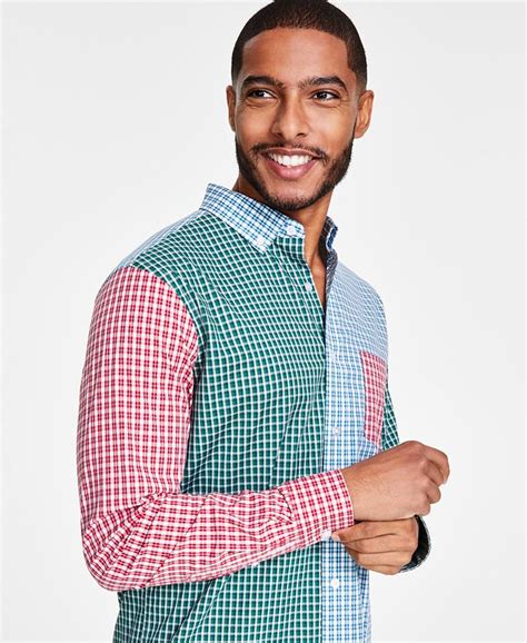 Club Room Mens Long Sleeve Mixed Check Poplin Shirt Created For Macy