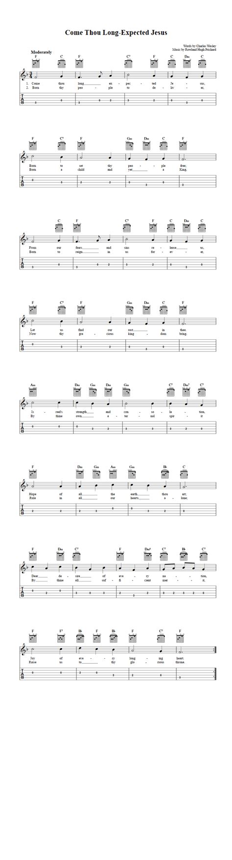 Come Thou Long Expected Jesus Guitar Chords