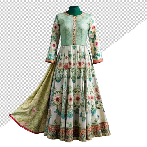 Premium Psd Mockup Of A Floral Anarkali Dress On Transparent Background