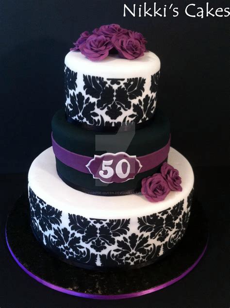 50th Birthday Purple Damask Cake by Corpse-Queen on DeviantArt