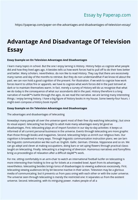 Advantage And Disadvantage Of Television Essay Free Essay Example