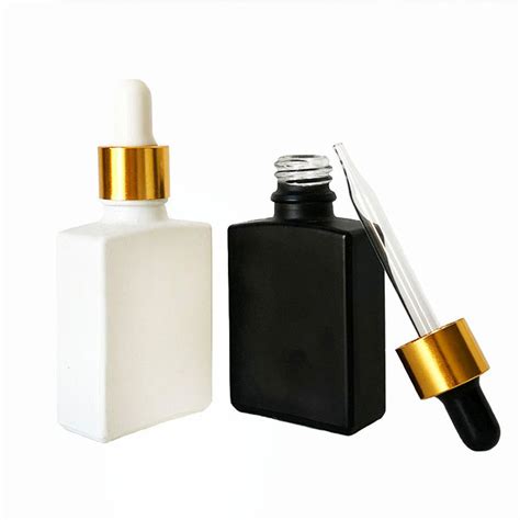 30ml Essential Oil E Liquid Matte Frosted Black Rectangle Square Glass Dropper Bottle With Gold