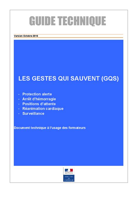 Gestes Premier Secours Version Octobre 2016 GUIDE TECHNIQUE LES