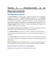 Tema 1 Introducción a la Macroeconomía docx Tema 1 Introducción a