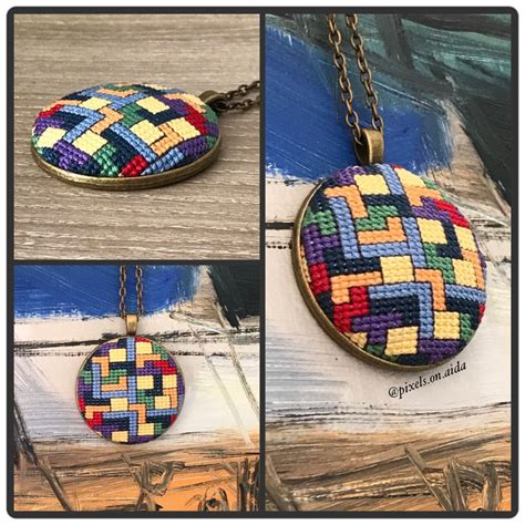 Tetris Kolye Kanaviçe Etamin Cross stitch necklace Cross stitch