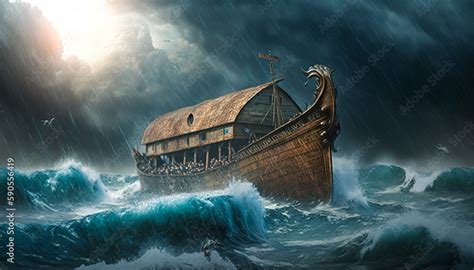 Noah Ark In A Stormy Sea Ai Generated Illustraion