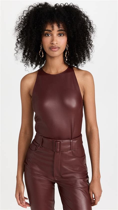 LAPOINTE Stretch Faux Leather Halterneck Bodysuit Shopbop