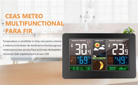 Statie Meteo Fara Fir Cu Senzor Exterior Vaxiuja Display LCD 8 Inch