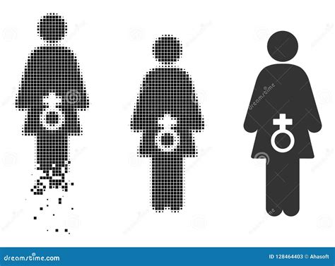 Destructed Pixel Halftone Female Sexual Disfunction Icon Stock Vector