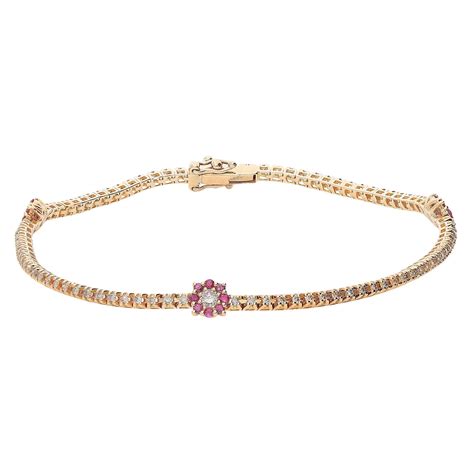 0 91 Brown Diamonds 0 26 Rubies 18 Karat Pink Gold Flower Tennis