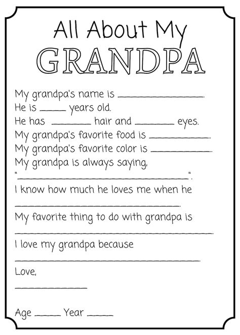 All About Grandpa Printable Father S Day Gift Father S Day