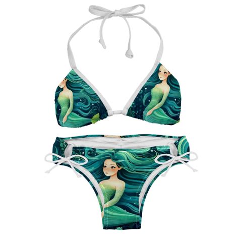 Mermaid Adjustable Strap Bikini Set With Detachable Sponge Two Pack