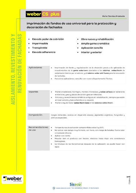 PDF Ficha Técnica weber CS plus Sisecolsisecol wp content