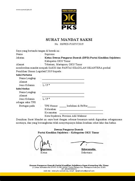 Detail Surat Mandat Saksi Koleksi Nomer 5