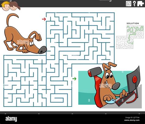 Cartoon Illustration Of Educational Maze Puzzle Game For Children With