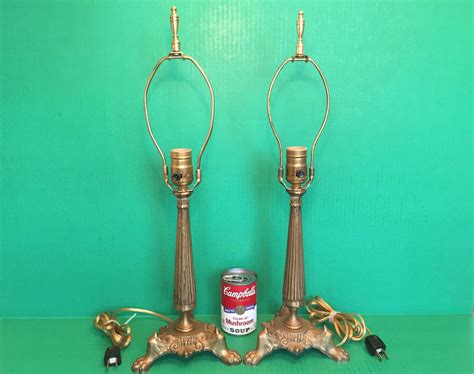 2 Heavy Vintage Ornate Danish Cast Brass Bronze Table Lamps 3way Claw Feet 21 In 2026447572