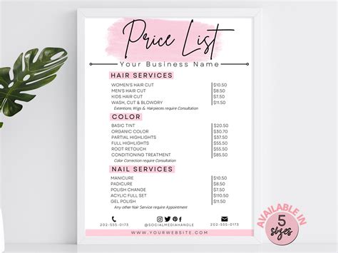 Judy Nails Salon Price List Pre Made Templates Editable