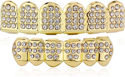 Amazon JINAO Gold Grill 14K Gold Plated Iced Out Teeth Grillz Top