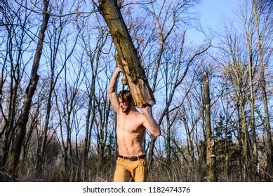 Attractive Gamekeeper Lumberjack Woodman Sexy Naked Stock Photo