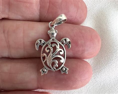 Silver Turtle Pendant Filigree Tortoise Charm Nature Jewelry T For