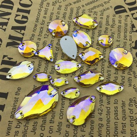 Glass Crystals Yellow Gold Yellow AB Color Sew On Stone Teardrop Rivoli