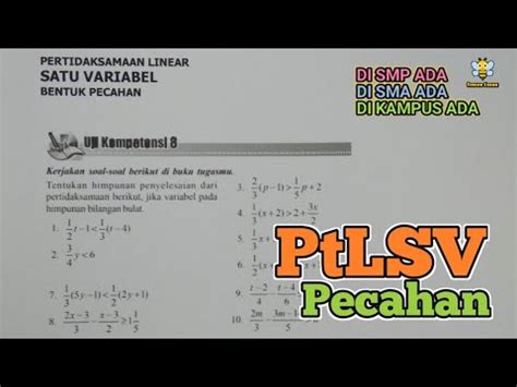 Pecahan Pertidaksamaan Linear Satu Variabel Ptlsv Youtube