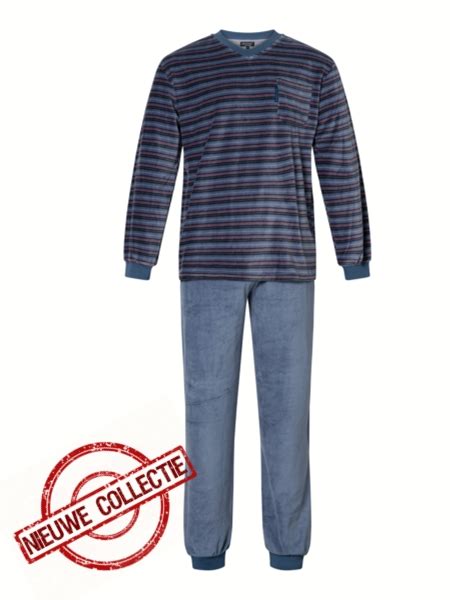 Outfitter Heren Pyjama Velours Streep Jeans