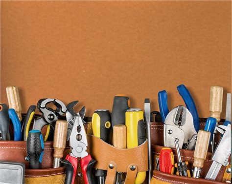 Premium Photo Tool Belt With Tools On Wooden Background