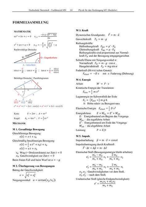 Formelsammlung Physik Hochschule Darmstadt Fachbereich Mn 60 Physik