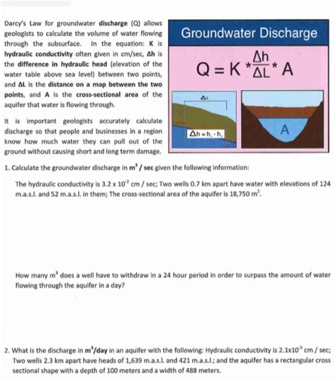 Solved Darcys Law For Groundwater Discharge Q Allows