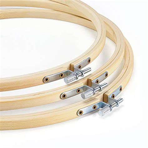 Caydo 3 Pieces 14 Inch Embroidery Hoops Wooden Round Adjustable Bamboo