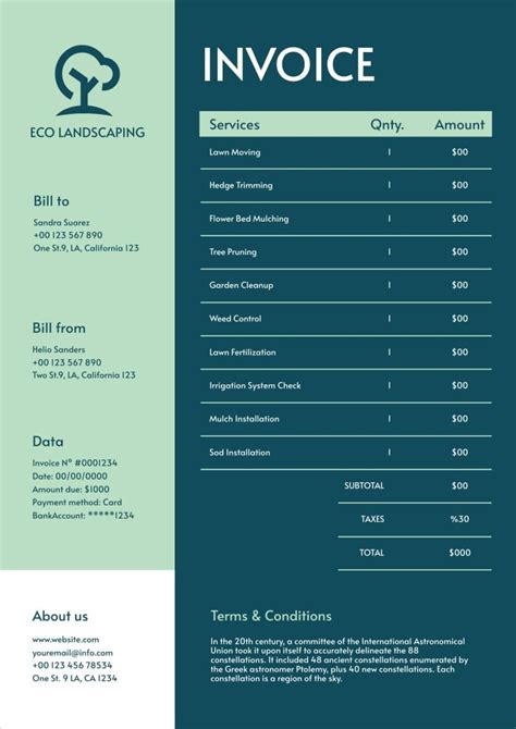 Customize This Grid Simple Eco Landscaping Invoice Template Online