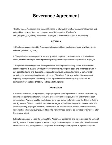 Free Printable Severance Agreement Templates Word Pdf