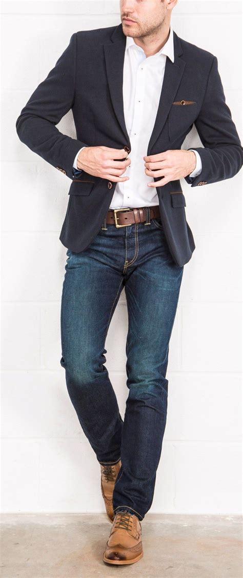 Love This Look Men Style With Blazer And Jeans 42 Big Men Fashion Mens Casual Outfits Mens