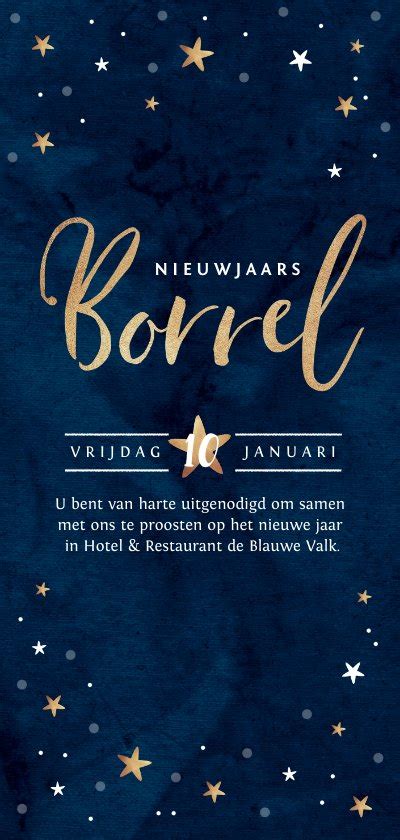 Nieuwjaarskaart Borrel Goudlook Blauw Met Kaartje Go