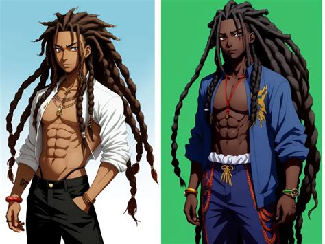 ai upscaler: hot dark-skinned anime boy dreadlocks kingpin