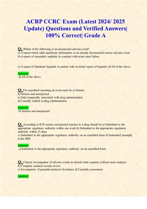 Acrp Ccrc Exam Latest Update Questions And Verified