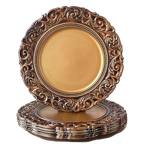 Umisriro Antique Gold Charger Plates 13 Inch Dinner Plate Chargers Round Server Ware Set Of 6