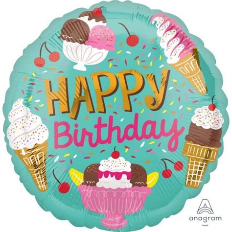 Ice Cream Happy Birthday Round Foil Balloon 45cm