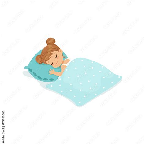 Sweet little girl sleeping on her bed cartoon character vector illustration Stock Vector | Adobe ...