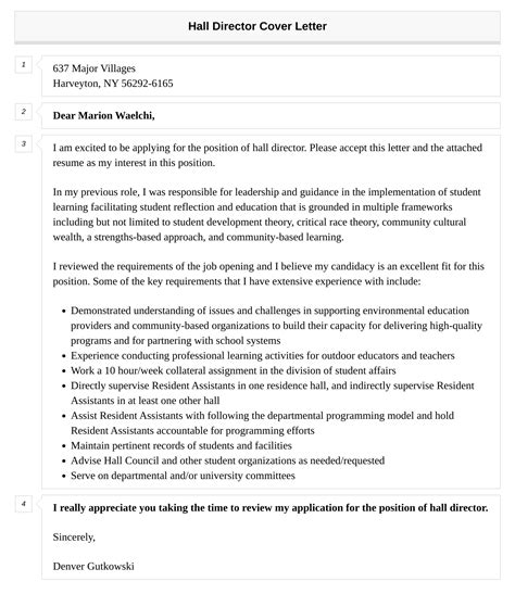 Hall Director Cover Letter Velvet Jobs