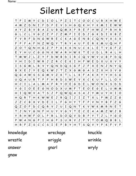 Silent Letters Word Search Wordmint