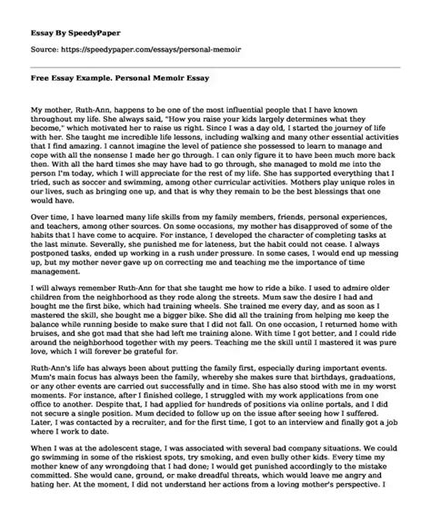 Free Essay Example Personal Memoir Speedypaper