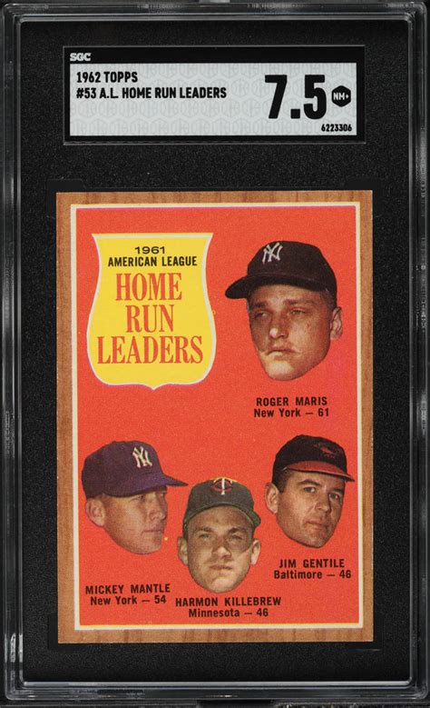 1962 Topps Mickey Mantle Roger Maris Harmon Killebrew AL HR LDRS 53