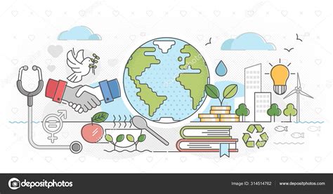 Sustainable Nature Friendly Development Outline Concept Vector