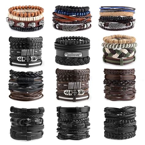 Pulsera De Cuero G Tico Vikingo Para Hombre Brazalete Multicapa