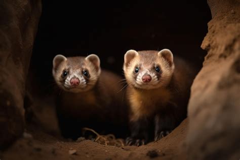 Premium AI Image Two Ferrets In A Cave